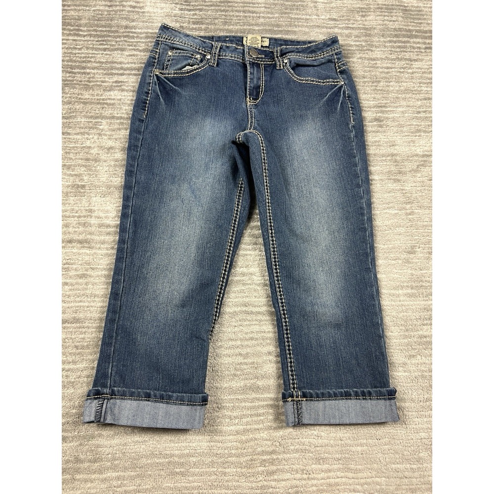 Earl Jean Jeans‎ Womens 4P Blue Dark Wash Bling Thick Stitch Cotton Blend